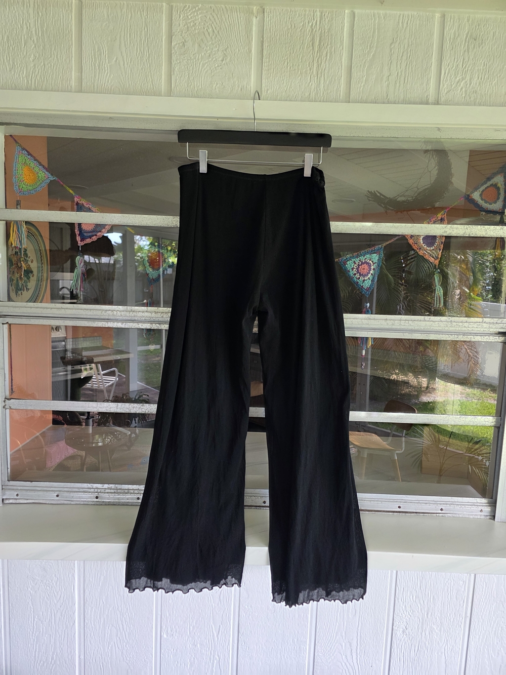 Vintage Y2K Mesh Wide Leg Crops Petit Pois XL Nylon Made In USA Boho Chic - Picture 5 of 13